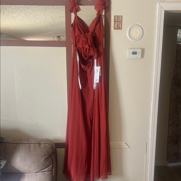 Azazie Burgundy Chiffon Gown - Picture 4 of 16